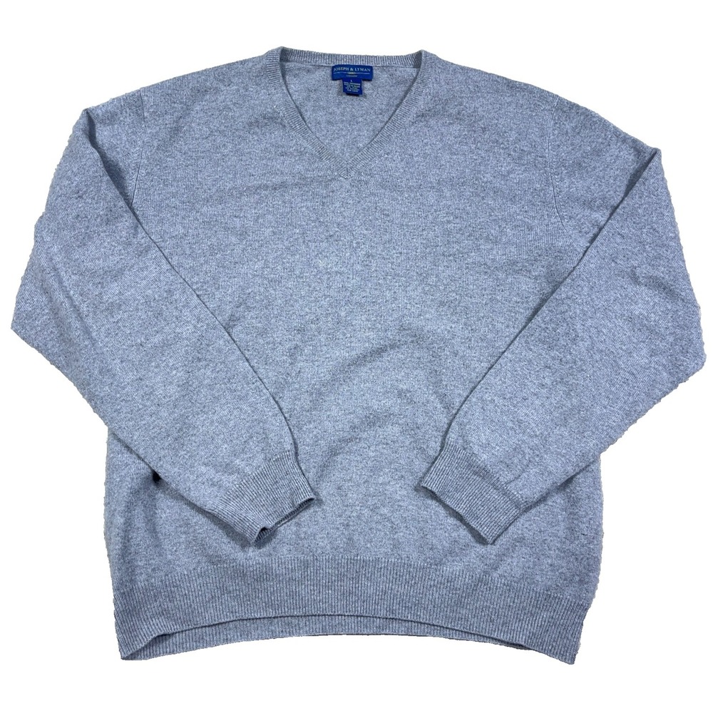 Joseph & Lyman Cashmere Sweater Men Large Gray V Neck Soft Grandma 100% Cashmere